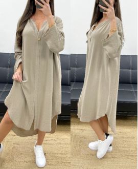 OVERSIZED DRESS FLUID VISCOSE BUTTON PE0443 TAUPE