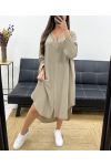 OVERSIZED JURK VLOEIENDE VISCOSE KNOOP PE0443 TAUPE