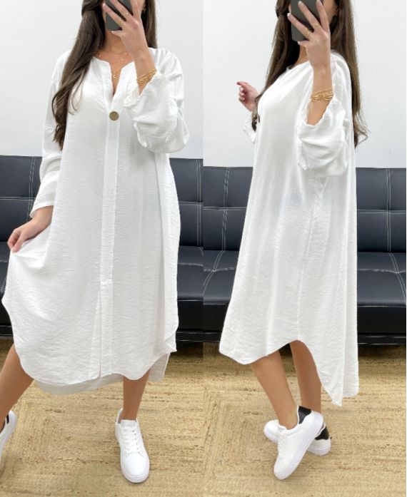 ROBE OVERSIZE FLUIDE VISCOSE BOUTON PE0443 BLANC