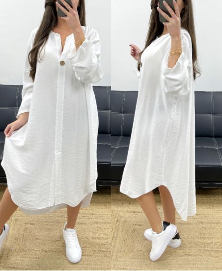 OVERSIZED FLUID VISCOSE BUTTON-DOWN DRESS PE0443 WHITE