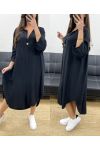 OVERSIZED FLUID VISCOSE BUTTON-DOWN DRESS PE0443 BLACK