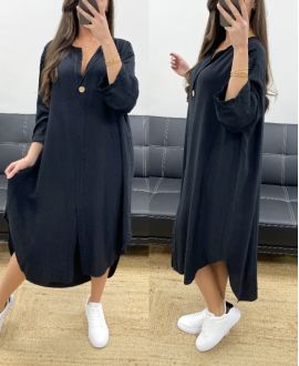 OVERSIZED FLUID VISCOSE BUTTON-DOWN DRESS PE0443 BLACK