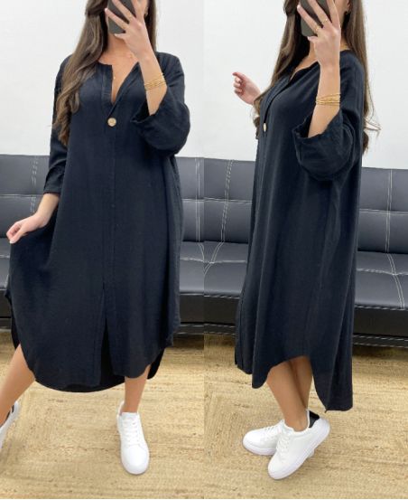 OVERSIZED FLUID VISCOSE BUTTON-DOWN DRESS PE0443 BLACK