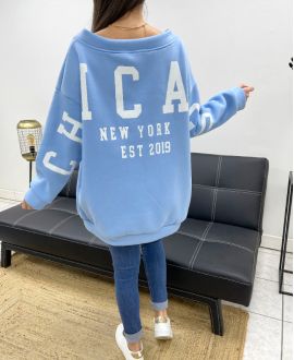 CHICAGO PE0360 OVERSIZE-SWEATSHIRT HIMMELBLAU