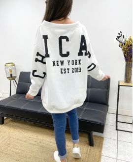 FELPA OVERSIZE CHICAGO IN PILE PE0360 BIANCO