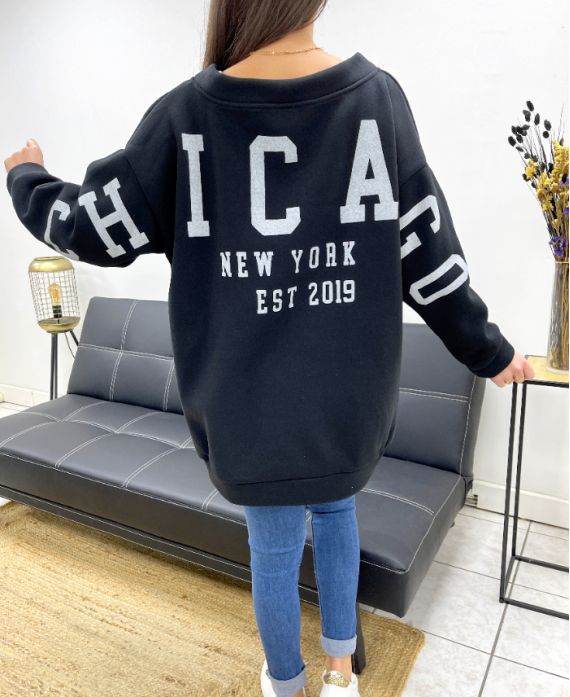 CHICAGO PE0360 OVERSIZED FLEECE SWEATSHIRT BLACK