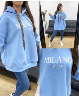 MILANO FELPA OVERSIZE CON CAPPUCCIO PE0301 AZZURRO CIELO