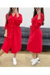 LONG SHIRT DRESS WITH TIE PE0392 RED