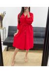 LONG SHIRT DRESS WITH TIE PE0392 RED