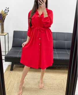 LONG SHIRT DRESS WITH TIE PE0392 RED