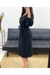 LONG SHIRT DRESS WITH TIE PE0392 BLACK