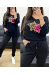 LIGHTWEIGHT LOOSE SWEATER DOUBLE STAR FLOCKING PE0264 BLACK