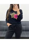 LEICHTER LOCKERER PULLOVER DOUBLE STAR BEFLOCKUNG PE0264 SCHWARZ