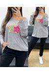 LIGHTWEIGHT LOOSE SWEATER WITH DOUBLE STAR FLOCKING PE0264 GREY