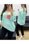 LIGHTWEIGHT LOOSE SWEATER DOUBLE STAR FLOCKING PE0264 PASTEL GREEN