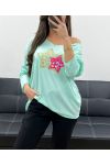 LIGHTWEIGHT LOOSE SWEATER DOUBLE STAR FLOCKING PE0264 PASTEL GREEN