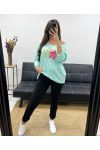 LIGHTWEIGHT LOOSE SWEATER DOUBLE STAR FLOCKING PE0264 PASTEL GREEN