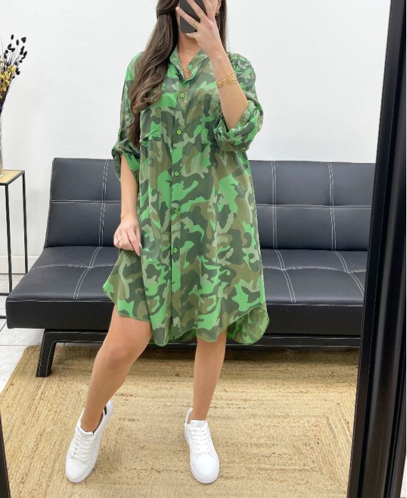 OVERSIZED CAMOUFLAGE SHIRT DRESS PE0373 GREEN