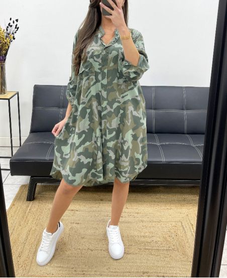 OVERSIZED CAMOUFLAGE SHIRT DRESS PE0373 KHAKI