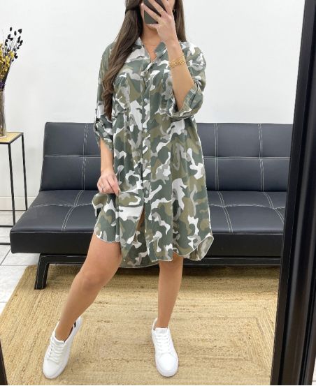 OVERSIZED CAMOUFLAGE SHIRT DRESS PE0373 WHITE