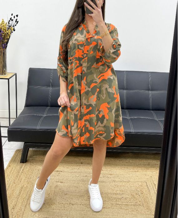 OVERSIZED CAMOUFLAGE SHIRT DRESS PE0373 ORANGE