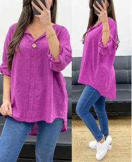 OVERSIZED TUNIC COTTON GAUZE BUTTON PE0386 PURPLE