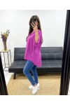 OVERSIZED TUNIC COTTON GAUZE BUTTON PE0386 PURPLE