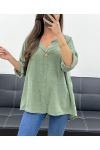 OVERSIZED TUNIC COTTON GAUZE BUTTON PE0386 KHAKI