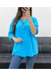 OVERSIZED COTTON GAUZE TUNIC BUTTON PE0386 AZURE BLUE