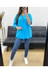 OVERSIZED COTTON GAUZE TUNIC BUTTON PE0386 AZURE BLUE