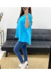 OVERSIZED COTTON GAUZE TUNIC BUTTON PE0386 AZURE BLUE