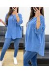 OVERSIZED TUNIC COTTON GAUZE BUTTON PE0386 BLUE JEANS