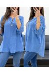 OVERSIZED TUNIC COTTON GAUZE BUTTON PE0386 BLUE JEANS