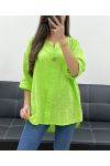 OVERSIZED TUNIC COTTON GAUZE BUTTON PE0386 LIME GREEN