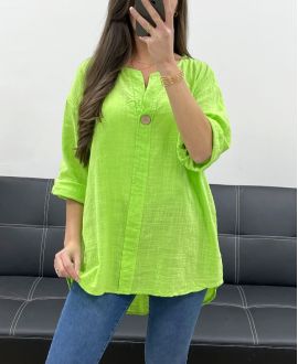 OVERSIZED TUNIC COTTON GAUZE BUTTON PE0386 LIME GREEN