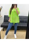 OVERSIZED TUNIC COTTON GAUZE BUTTON PE0386 LIME GREEN