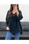 OVERSIZED TUNIC COTTON GAUZE BUTTON PE0386 BLACK