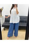 BLUSE AUS BAUMWOLLGAZE MIT TASCHE PE0457 WEISS