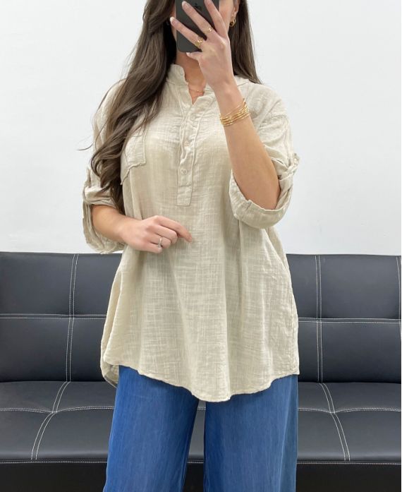 BLUSA TASCA IN GARZA DI COTONE PE0457 BEIGE