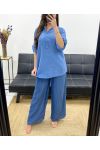 BLUSE AUS BAUMWOLLGAZE MIT TASCHE PE0457 BLAU JEANS