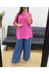 BLUSE AUS BAUMWOLLGAZE MIT TASCHE PE0457 FUSHIA