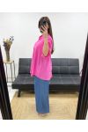 BLUSE AUS BAUMWOLLGAZE MIT TASCHE PE0457 FUSHIA