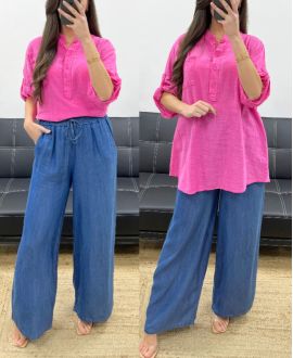 POCKET KATOENEN GAAS BLOUSE PE0457 FUSHIA