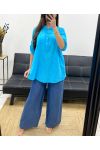 BLUSE AUS BAUMWOLLGAZE MIT TASCHE PE0457 AZUR