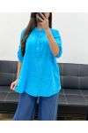 POCKET COTTON GAUZE BLOUSE PE0457 AZUR