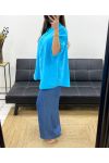 BLUSE AUS BAUMWOLLGAZE MIT TASCHE PE0457 AZUR