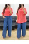 BLUSE AUS BAUMWOLLGAZE MIT TASCHE PE0457 CORAL