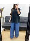 BLUSE AUS BAUMWOLLGAZE MIT TASCHE PE0457 SCHWARZ