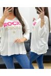 PULL AMPLE LEGER FLOCAGE ROCK N ROLL PE0206 BLANC