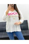 JERSEY HOLGADO Y LIGERO CON FLOCADO ROCK N ROLL PE0206 BLANCO